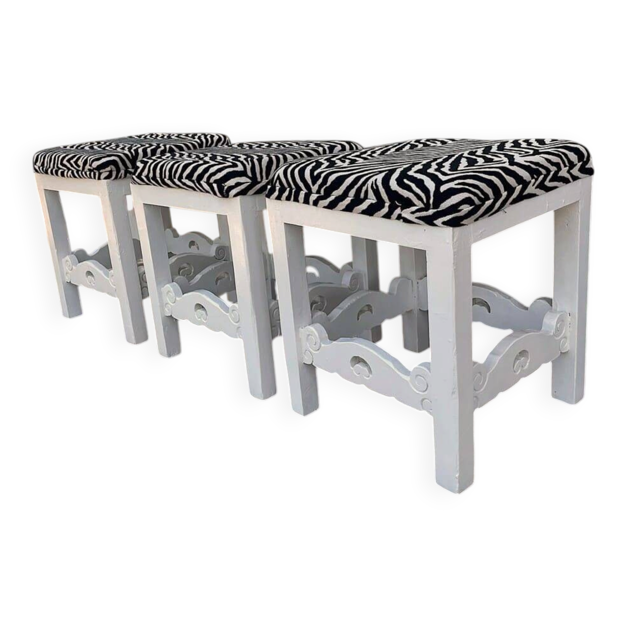 Set of 3 antique solid wood stools restored