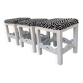 Ensemble de 3 tabourets en bois massif antiques restaurés