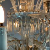 Transparent blown and pinched glass chandelier trimmed with crystals, austria circa 1920