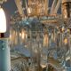 Transparent blown and pinched glass chandelier trimmed with crystals, austria circa 1920