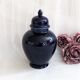 Potiche cobalt blue porcelain lid jar decorated with peacocks