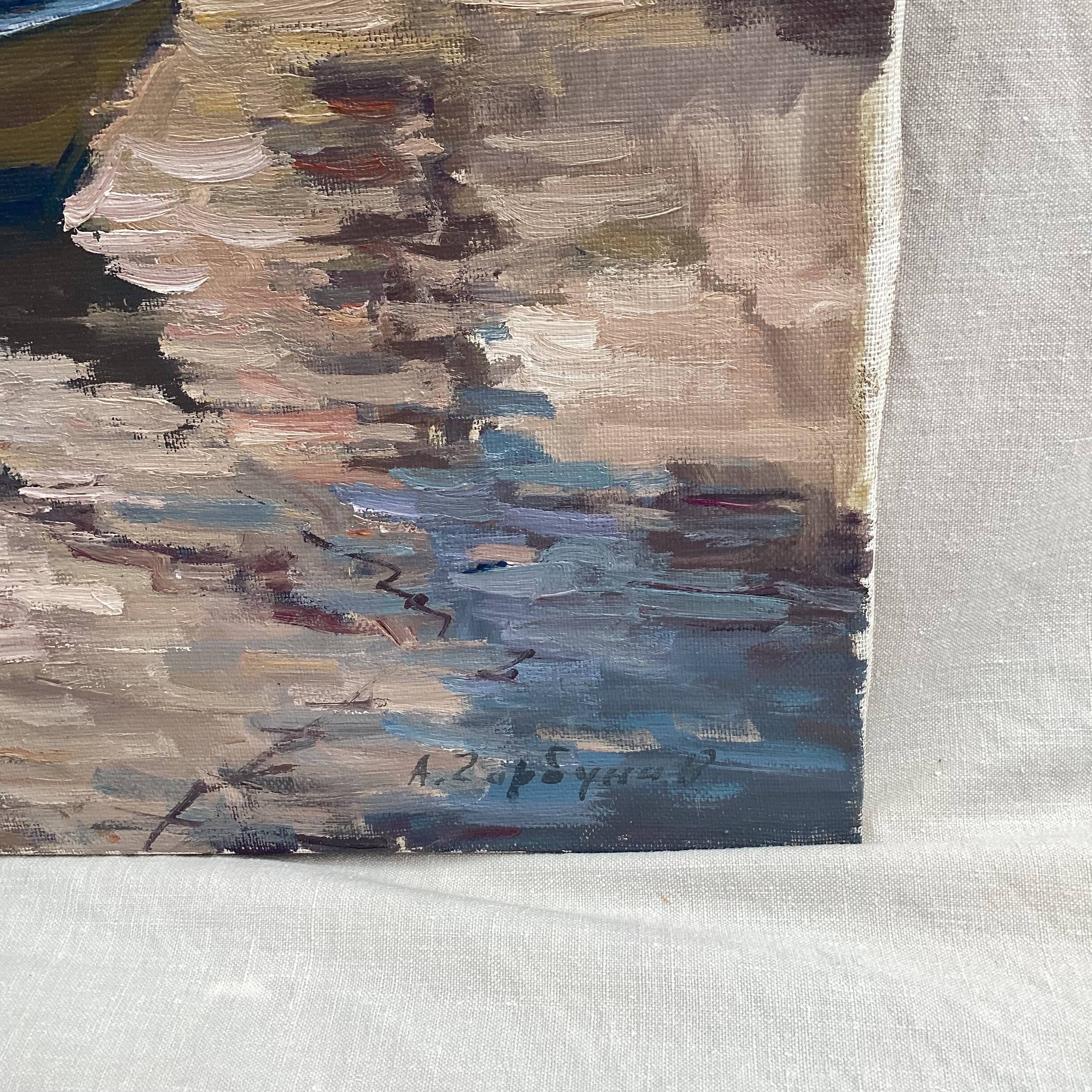 Signed painting Oil on canvas “Ville Honfleur, Normandy” dimensions: height -50cm- Width -40cm-