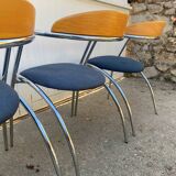 Set of 4 chairs with armrest Effezeta chrome blue fabric and wood an2000