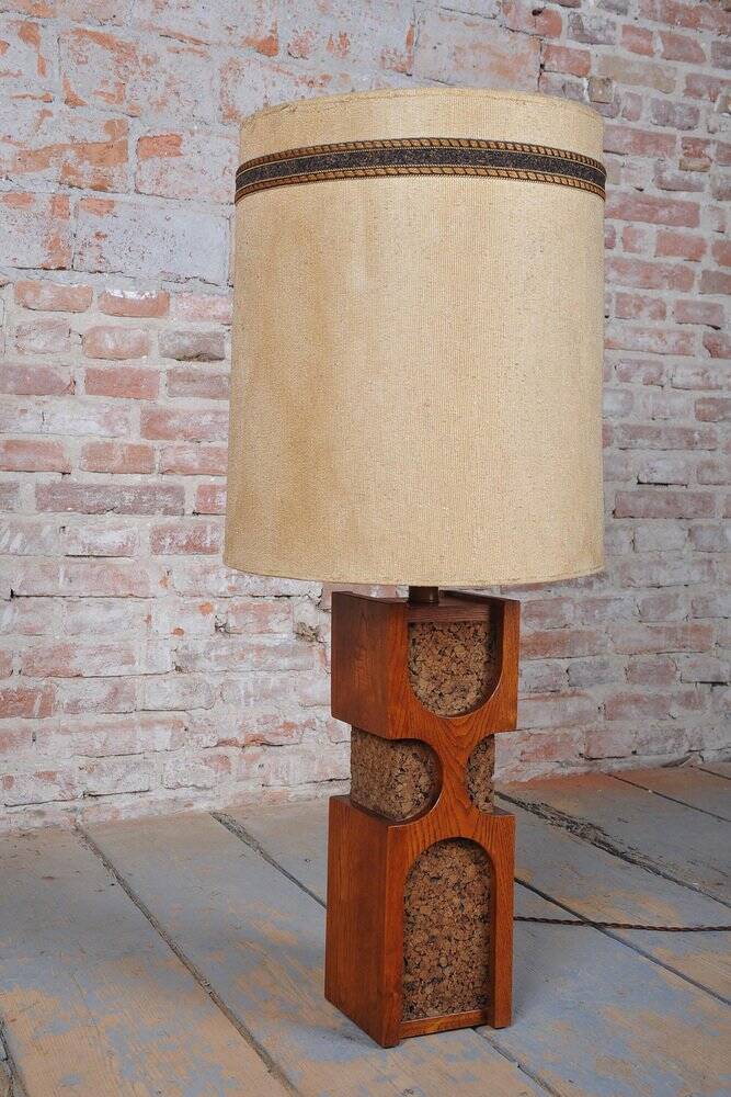 Art Deco Floor Lamp in Oak and Cork, Czech, 1920s