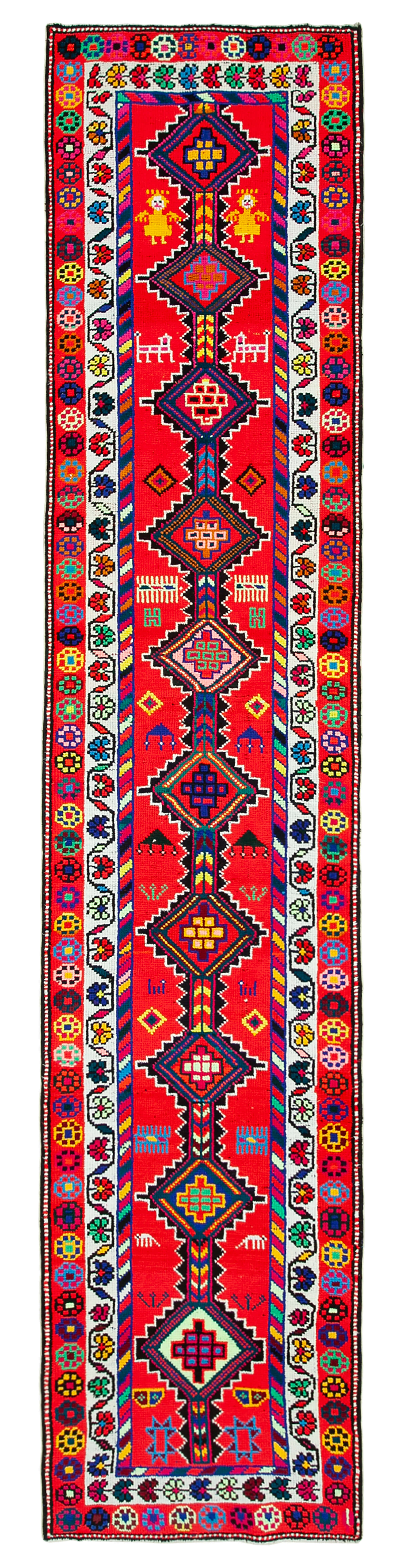 Hand-Knotted Unique Turkish Multicolor Runner Rug 83 cm x 385 cm