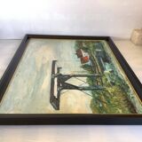 Canal landscape painting oil on panel signed