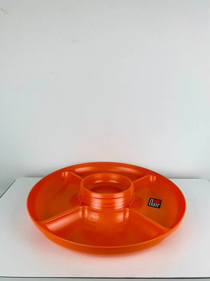 Vintage 1970s orange plastic Prisunic Flair aperitif platter