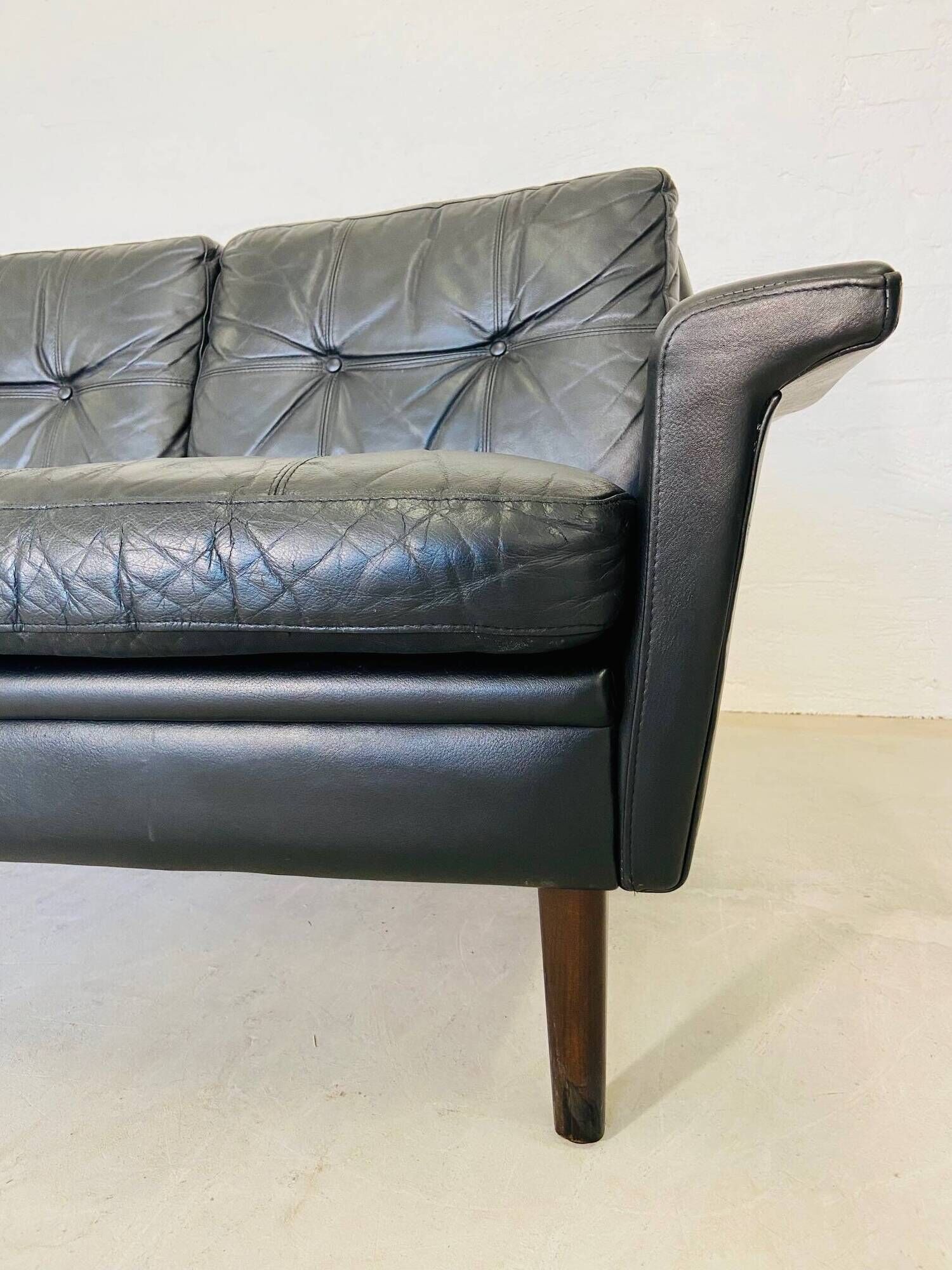 Vintage danish retro nili stoppmøbler 3 person sofa in black leather 1960s