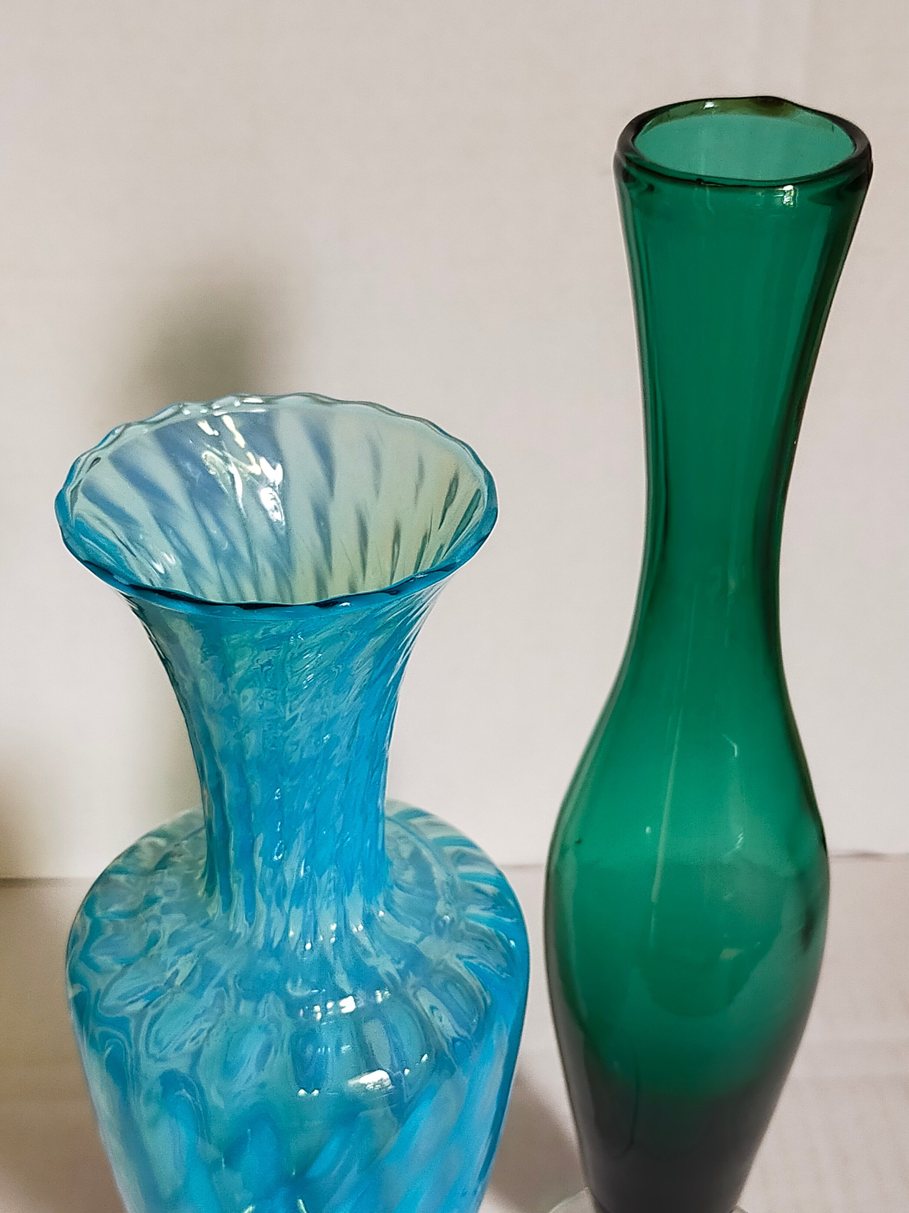Duo of vintage blown glass soliflores vases