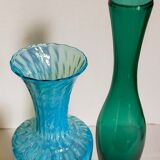 Duo of vintage blown glass soliflores vases
