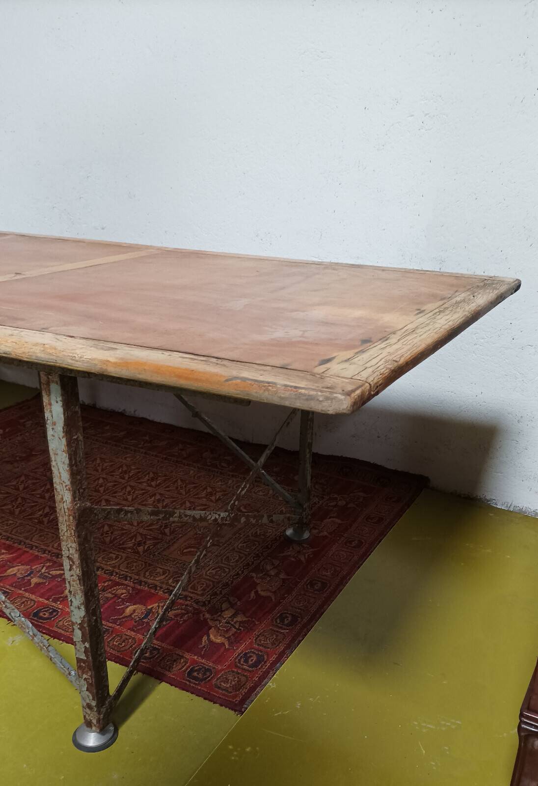 Large industrial table made of metal and beech.