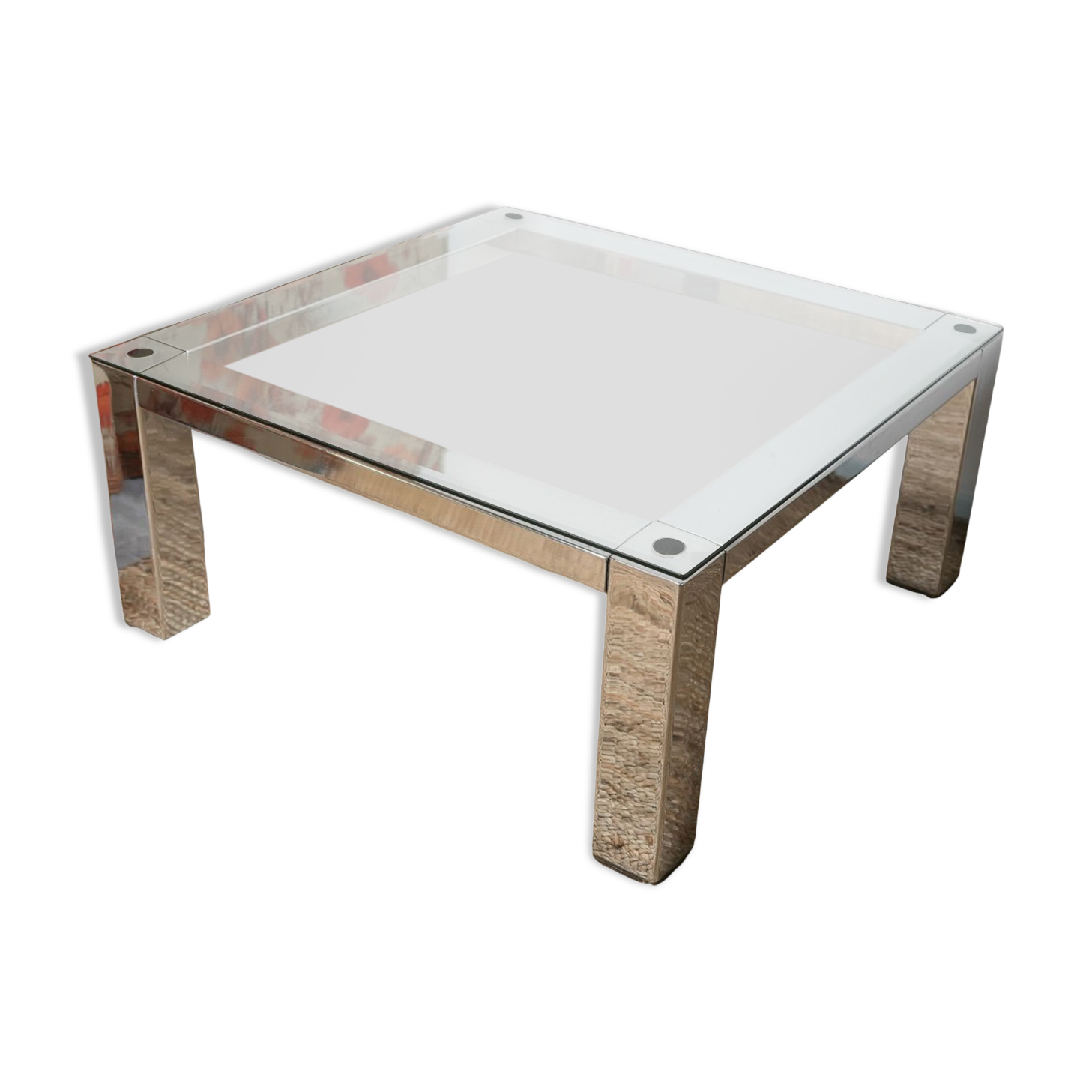 Chrome coffee table with its bisauté glass