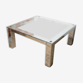 Chrome coffee table with its bisauté glass