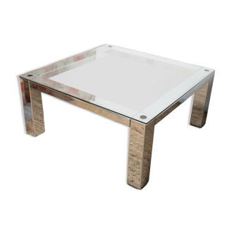 Chrome coffee table with its bisauté glass