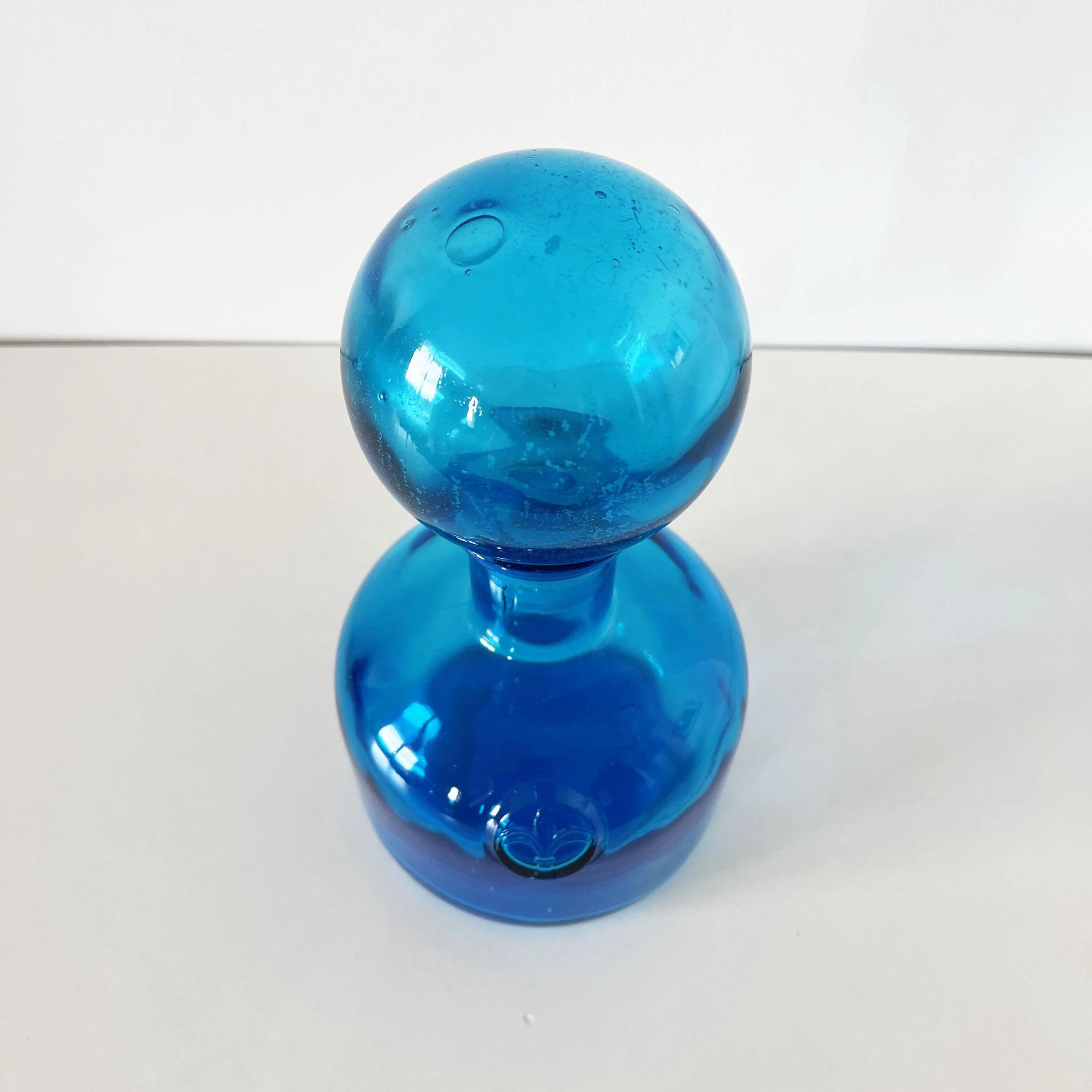 Bottle - Italian carafe Empoli blue fleur de lys 1960