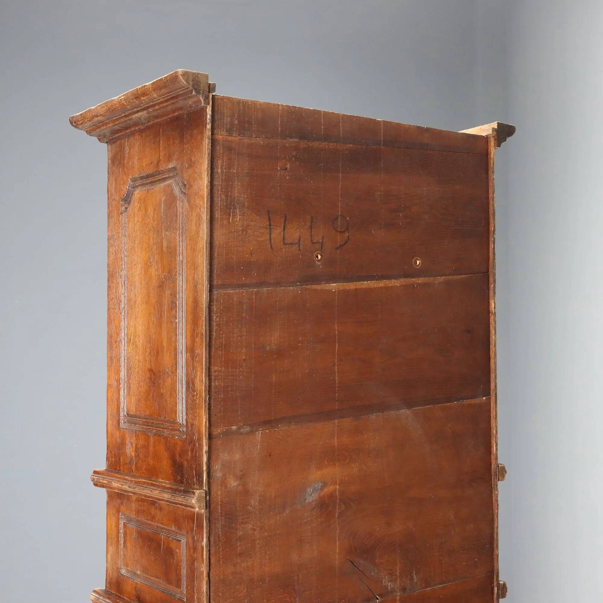 Antique baroque wardrobe in oak with safe, Italy, late 19th century.
