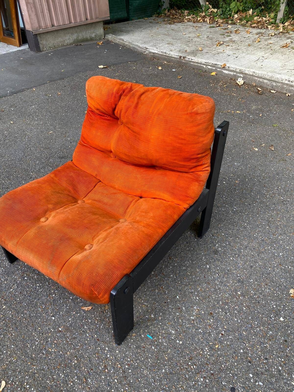 Vintage orange Scandinavian armchair from the 70s, velvet armchair