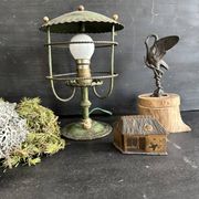 Antique patinated green metal lamp, Art Nouveau style, early 20th century.