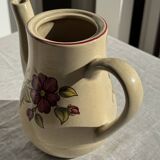 Vintage beige stoneware teapot with pink flower pattern H22