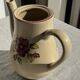 Vintage beige stoneware teapot with pink flower pattern H22