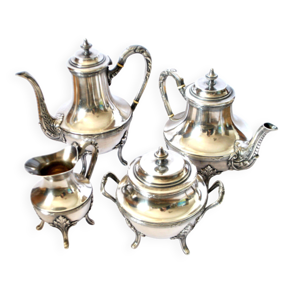Service à café ancien théière cafetière en métal argenté décor feuille acanthe - orfèvre A. Frenais