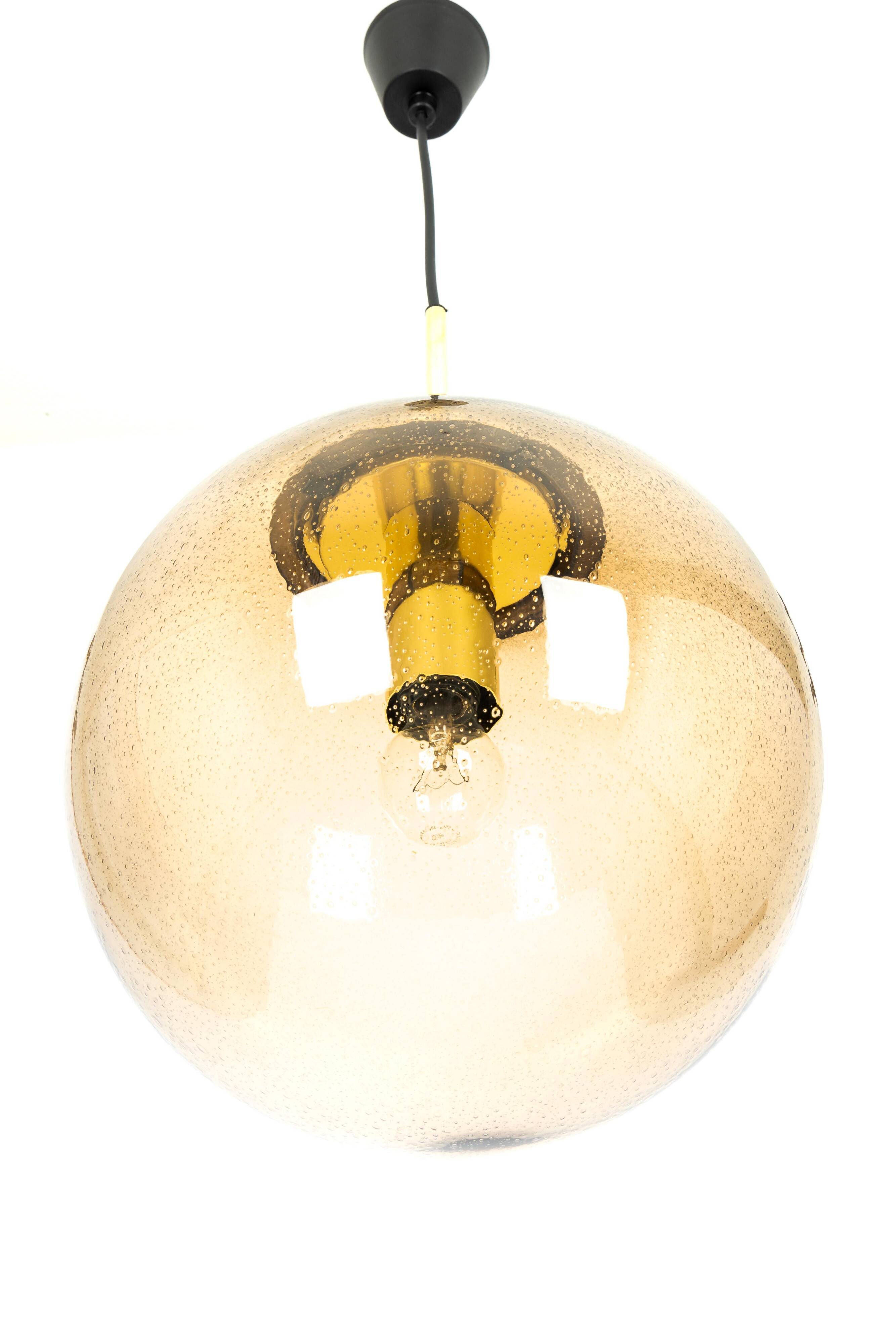 Smoked glass and brass ball pendant light Limburg, Germany, 1970s