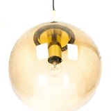 Smoked glass and brass ball pendant light Limburg, Germany, 1970s