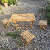 Vintage Banbou coffee table and folding stools