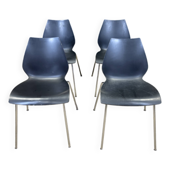 Ensemble de 4 chaises Maui noires par Magistretti pour Kartell années 2000 Italie