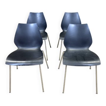 Set of 4 black Maui chairs by Magistretti for Kartell 2000s Italy