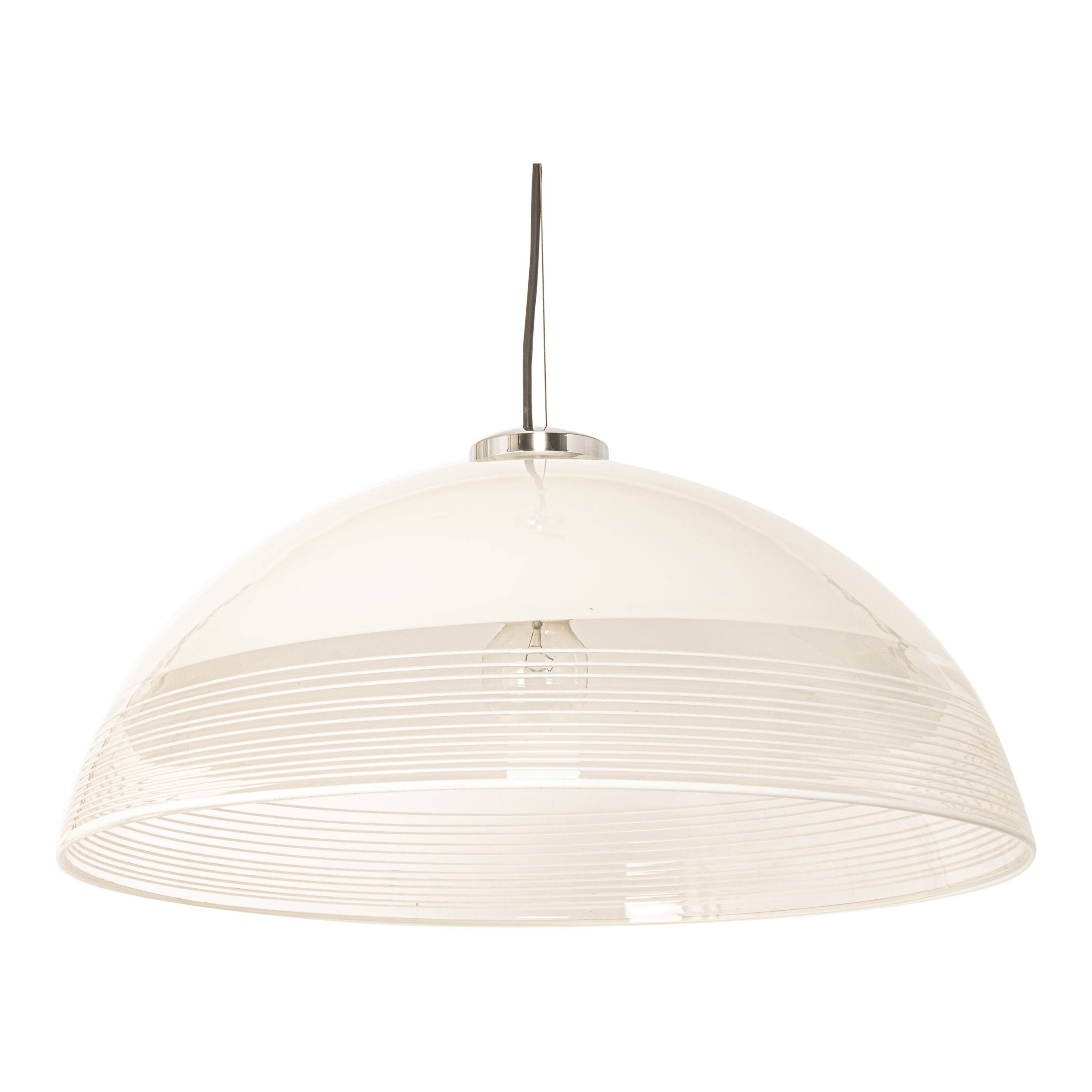 Magnificent suspended light fixture in white glass, Murano glass, Italy, 1970s.