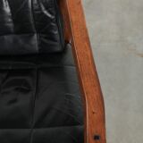 Black leather set of 4 Art Deco design dining chairs with armrests