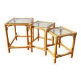Vintage nesting table in light rattan