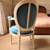 Louis XVI style medallion armchair and stool