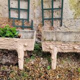 Pair of faux wood cement planters