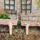 Pair of cement planters in faux wood finish