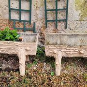 Pair of cement planters in faux wood finish