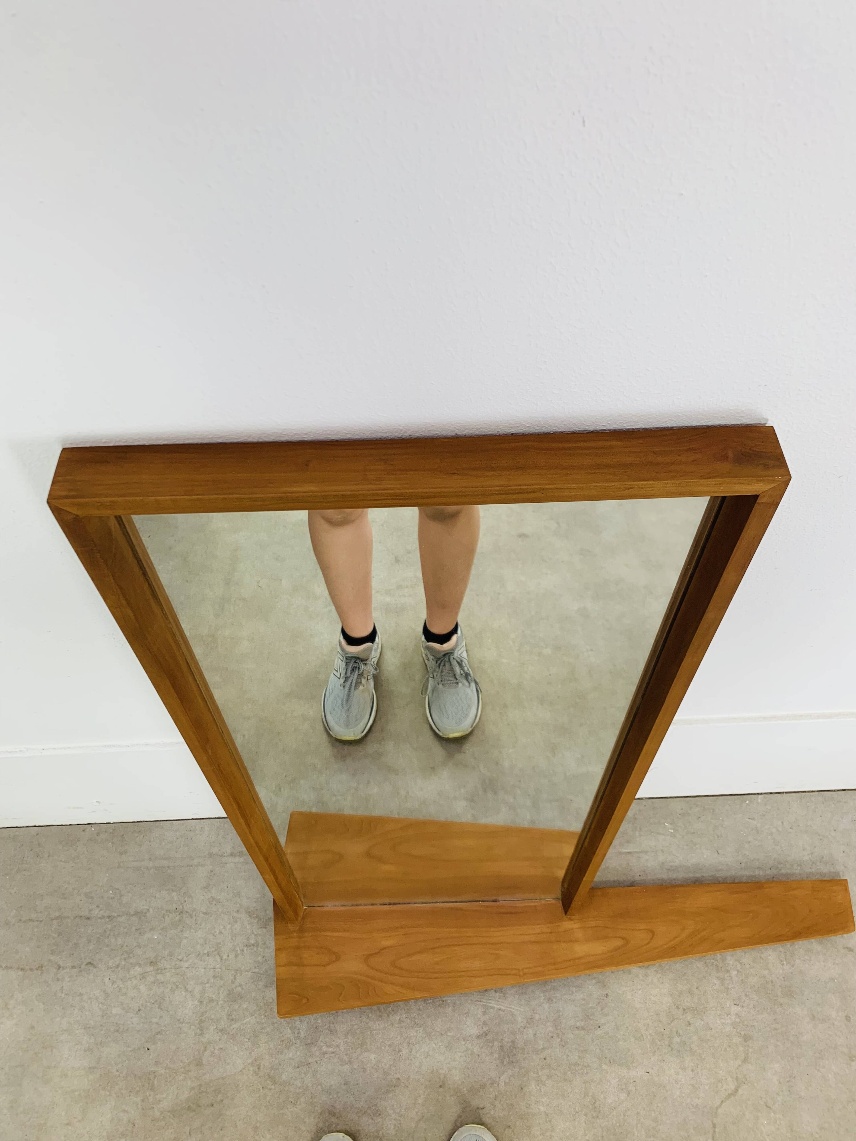 Scandinavian mirror with asymmetrical shelf in wood, 1960s