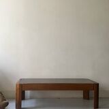 Vintage coffee table in elm and smoked glass, Maison Regain 1970