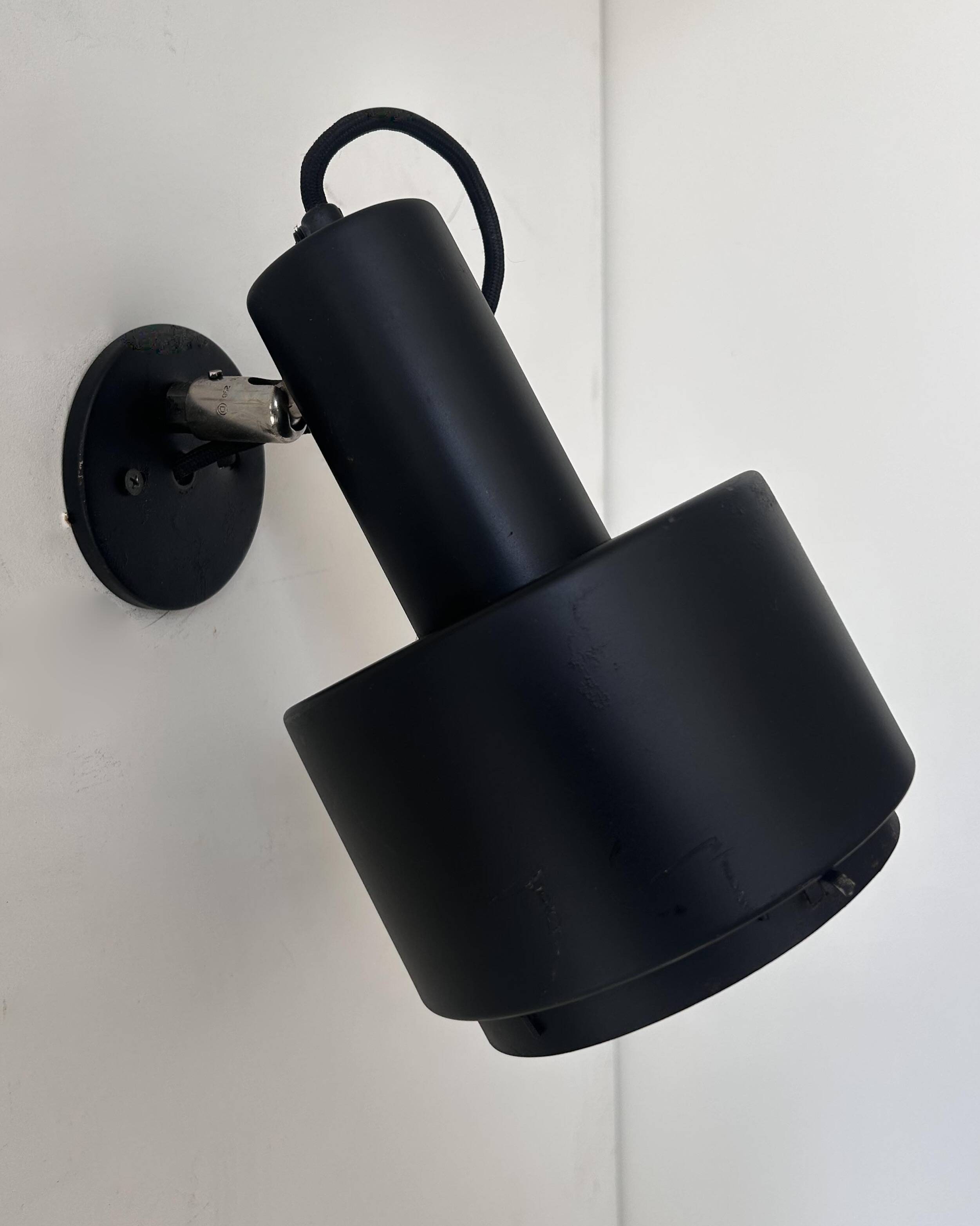 Pair of vintage Louis Poulsen wall lights, black lacquered metal, Denmark 1970s