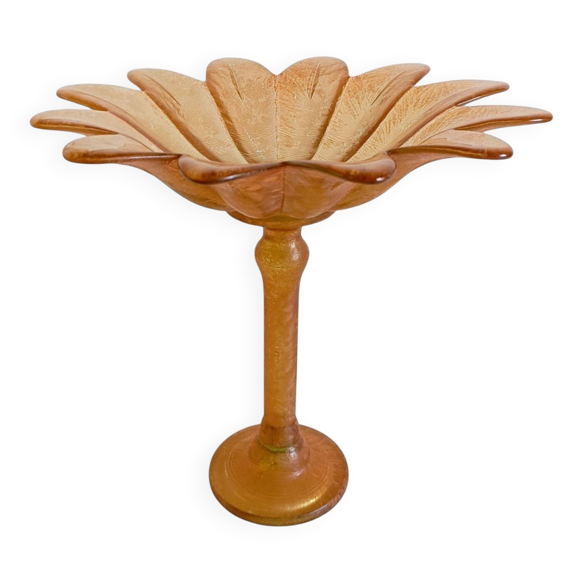 Art Nouveau Glass Compote Vase, Palm Tree Design, French, Early 20th-C