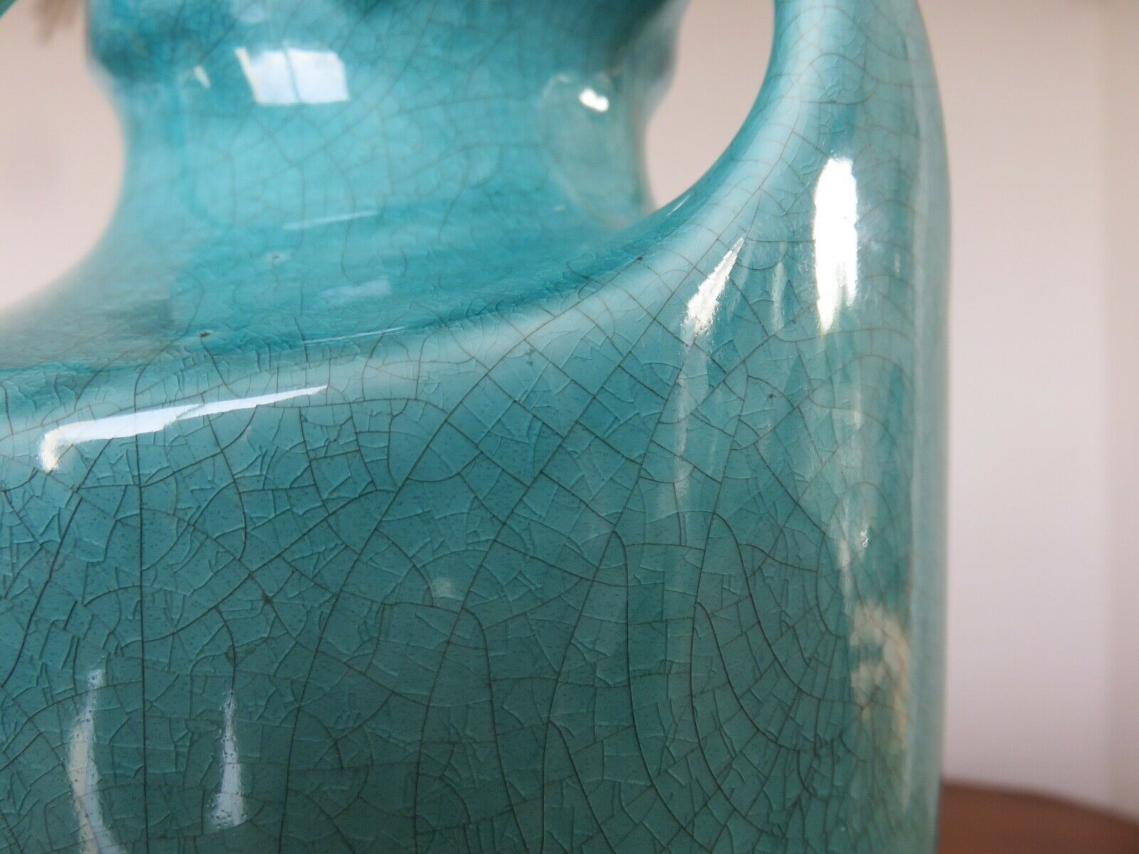 Turquoise cracked ceramic "amphora" lamp, numbered 50 60s