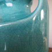 Lampe " amphore " en céramique craquelée turquoise, numérotée années 50 60