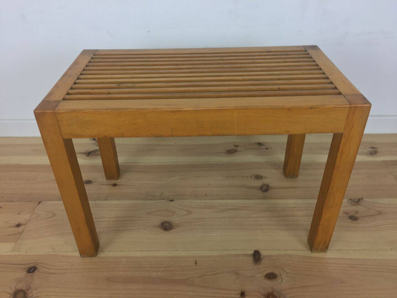 Tabouret moderniste à lattes de bois, années 50, banc