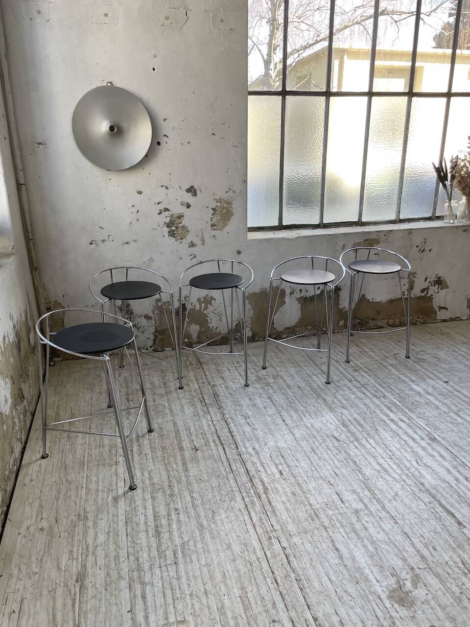 Set of 5 high stools "silver moon" Pascal Mourgue