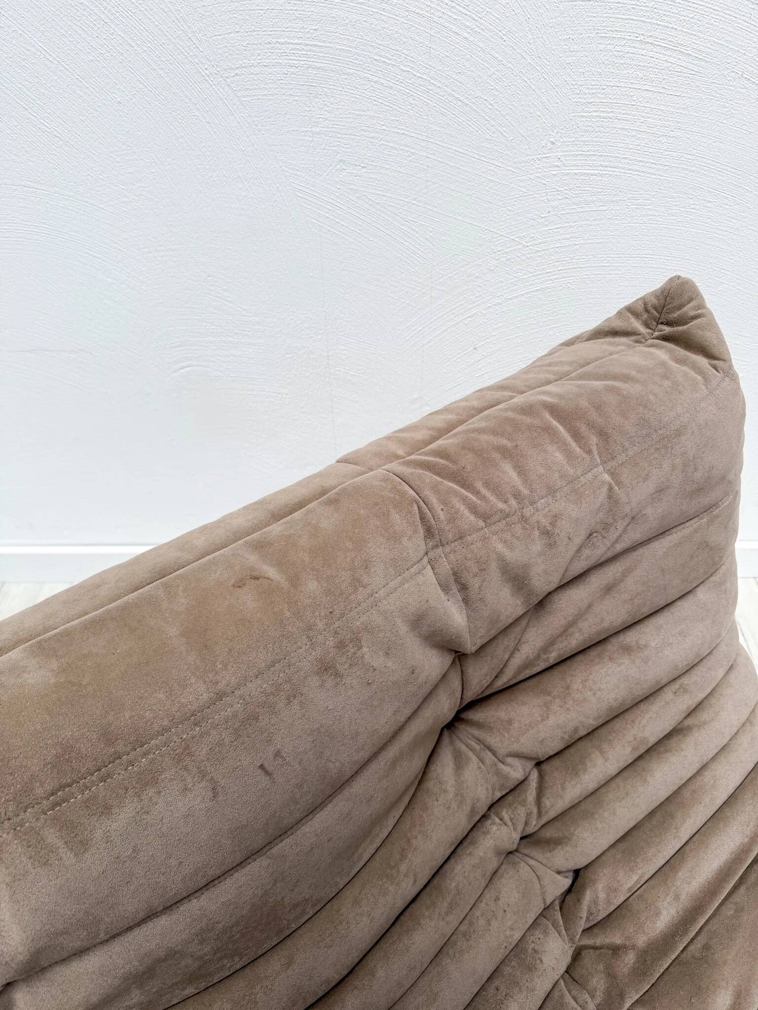 1990s vintage original taupe Alcantara Togo 2-seater by Michel Ducaroy for Ligne Roset