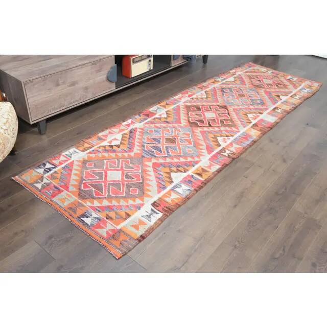 1970s Turkish Oushak Handmade Wool Cotton Pink Runner Rug 98x315