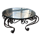Vintage (1950s) wrought iron table with glass top