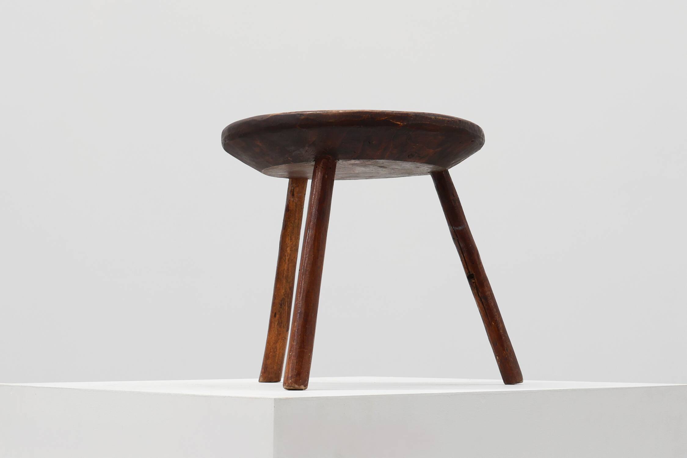 Rustic French wooden stool in wabi sabi style, ca. 1850