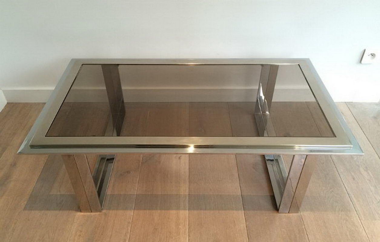 Chrome and brass designer coffee table. Attributed to Willy Rizzo